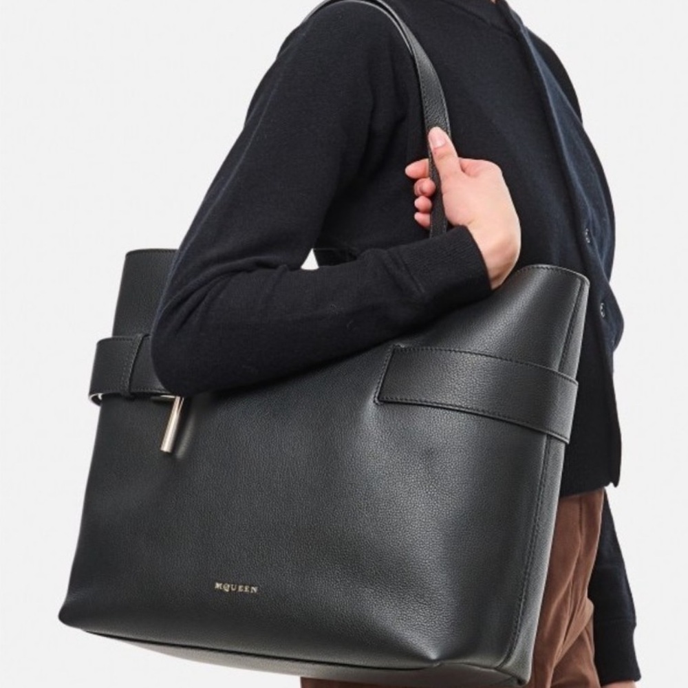 NEW ALEXANDER MCQUEEN SLING T-BAR SHOPPER TOTE BAG BLACK NWT! - Picture 6 of 7